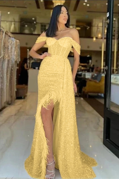 Sweetheart Long Mermaid Evening Dress With Feathers