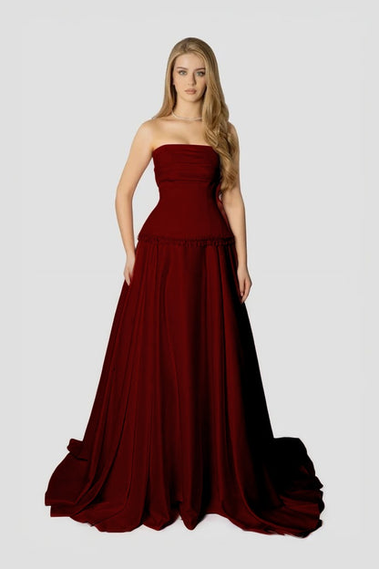 Baby Pink Strapless Evening Dress A-Line Sleeveless in Satin With Beading