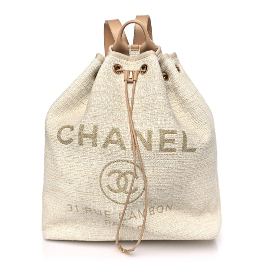 Lurex Boucle Large Deauville Backpack Beige