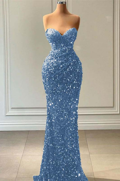 Blue Mermaid Sequins Prom Dress Sweetheart For Party