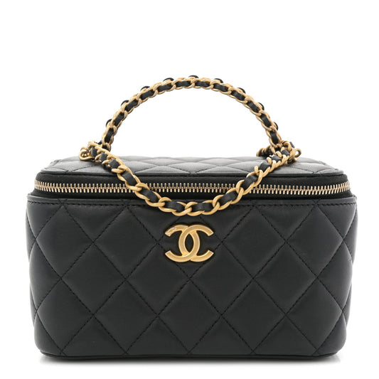 Lambskin Quilted Pick Me Up Vanity Case Black