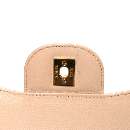 Caviar Quilted Jumbo Double Flap Beige Clair