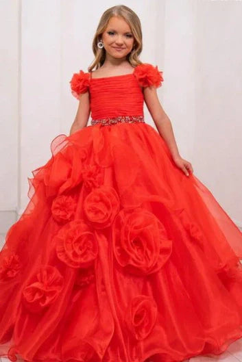 A-Line Beaded Empire Sleeveless Floral Girl Pageant Dress
