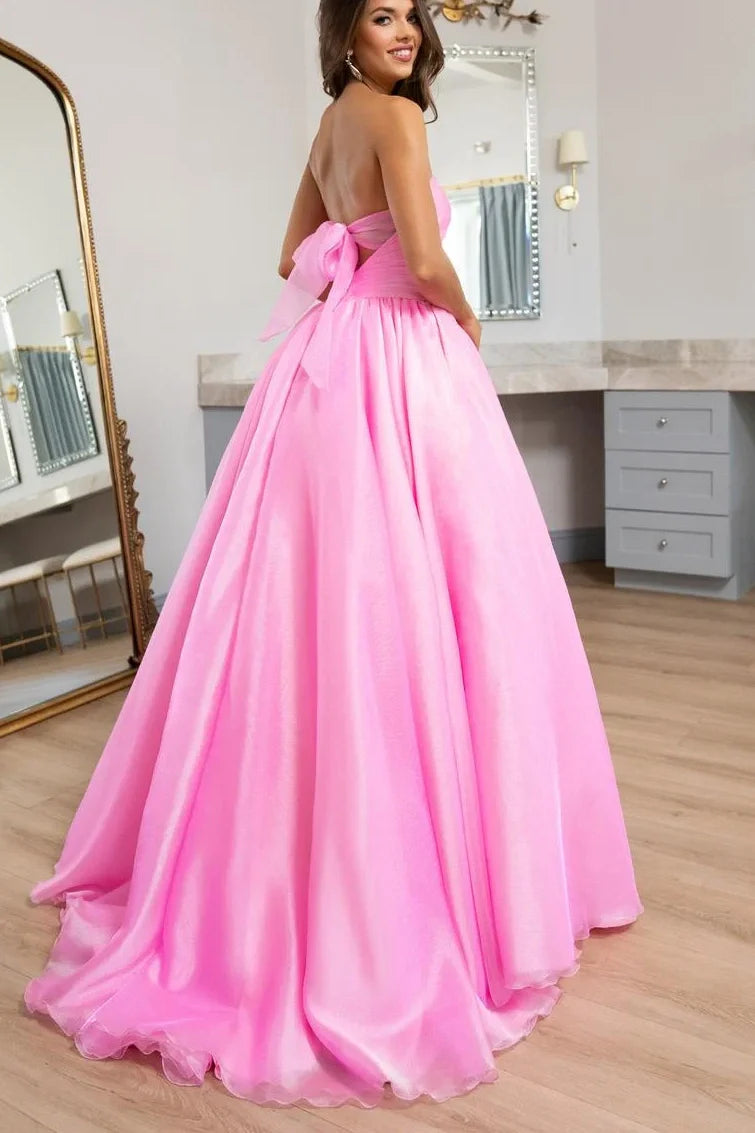 A-Line Empire Sweetheart Sleeveless Ruched Party Prom Dress With Bow