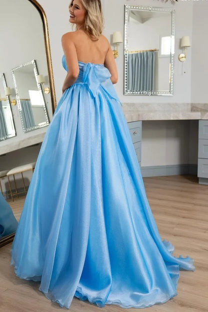 A-Line Empire Sweetheart Sleeveless Ruched Party Prom Dress With Bow