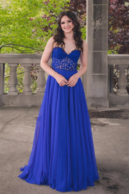 A-Line Empire Sweetheart Strapless Lace And Chiffon Party Prom Dress