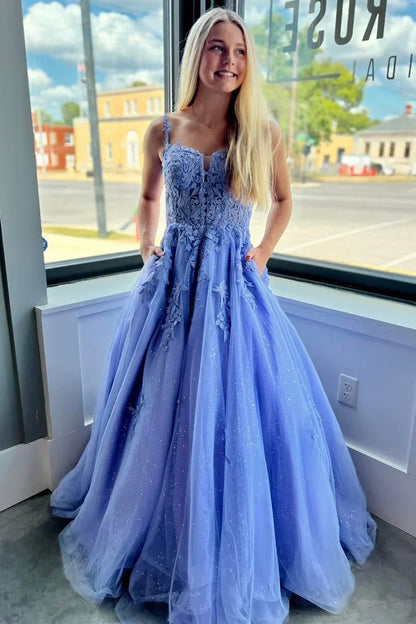 A-Line Sleeveless Lace Appliques Long Party Prom Dress