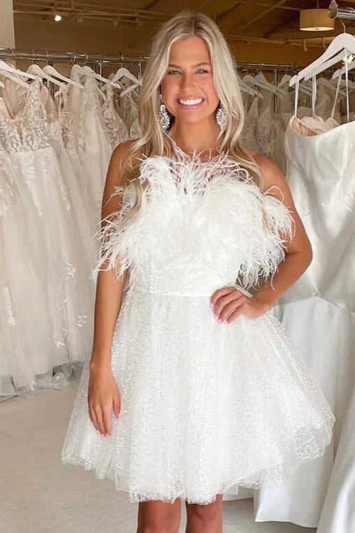 A-Line Strapless Empire Glitter Tulle Homecoming Dress