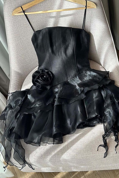 Charming Pink Spaghetti Straps Tulle Satin A-Line Mini Homecoming Dress Short Party Dress S663
