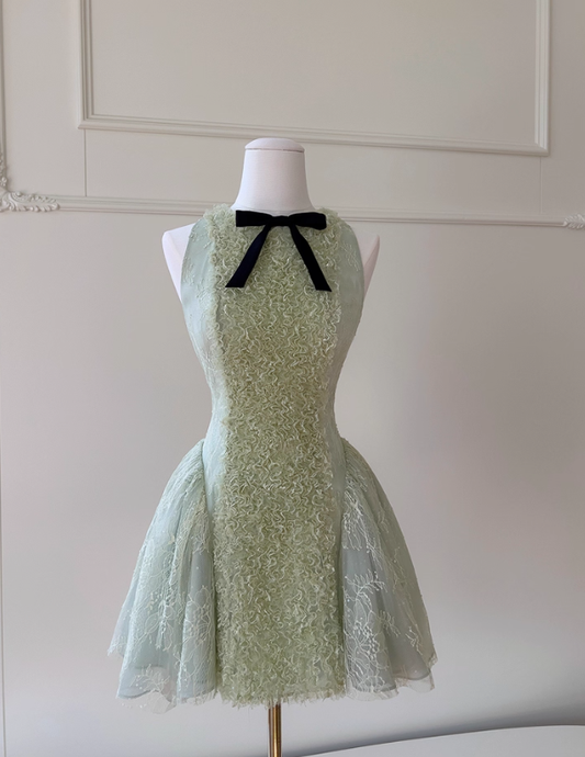 Green A Line Round Neck Lace Tulle Short Homecoming Dress SH4508