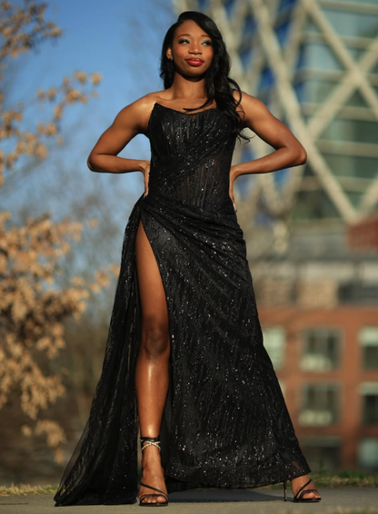 Sexy Black Lace Sequin Slit Long Prom Dress Mermaid Evening Dress SH1451