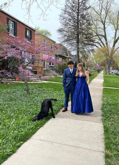 Dark Blue Satin Long Prom Dresses SH893