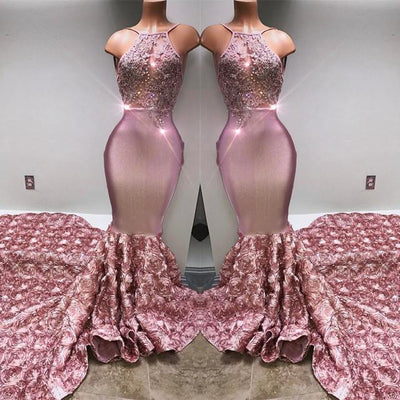 GORGEOUS HALTER MERMAID PINK PROM PARTY GOWNS EVENING DRESSES SA112