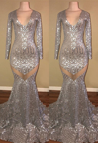 LONG SLEEVES SEQUINS PROM PARTY GOWNS PROM DRESS SA76