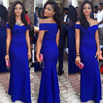 ROYAL BLUE WEDDING GUEST DRESS SHEATH OFF SHOULDER NEW ARRIVAL PROM DRESS SAS52