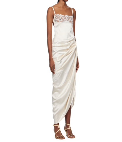 Simple Sheath Spaghetti Straps Pleated Lace Satin Open Back Prom Dress Party Dress SH4074