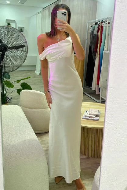 Asymmetrical Straps Satin Mermaid Party Prom Dress