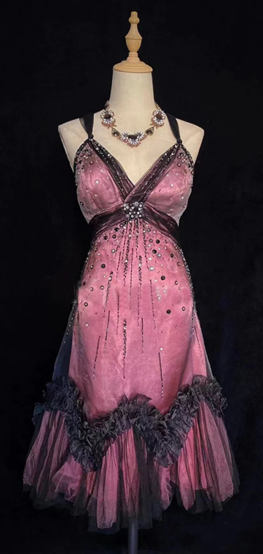 Vintage Tulle Beaded A Line Birthday Dress Spaghetti Straps Homecoming Dress Cocktail Dress S344