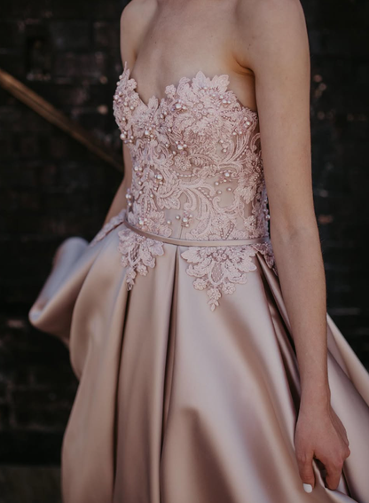 Pink A Line Sweetheart Neck Appliques Pearl Satin Party Dress Homecoming Dress SH2871
