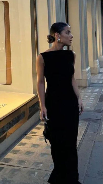 Simple Mermaid Straps Floor Length Sleeveless Black Prom Dress P1160
