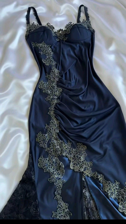 Sexy Navy Blue Mermaid Lace Prom Dress Party Dress SH1237