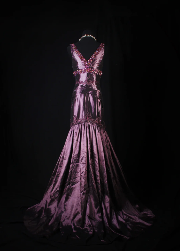 Vintage Purple V Neck Satin Beaded Mermaid Evening Dress Long Birthday Party Gown D2232