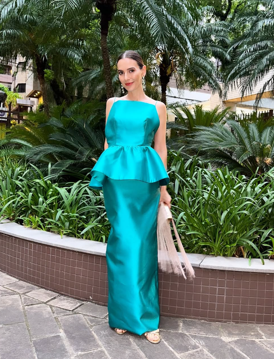 Elegant Sheath Spaghetti Strap Blue Satin Open Back Prom Dress Evening Dress SH2061