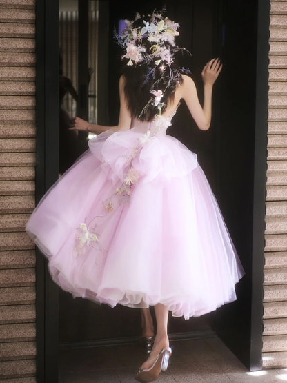 Gentle A Line Strapless Rhinestone Purple Tulle Party Dress Evening Dress SH3216