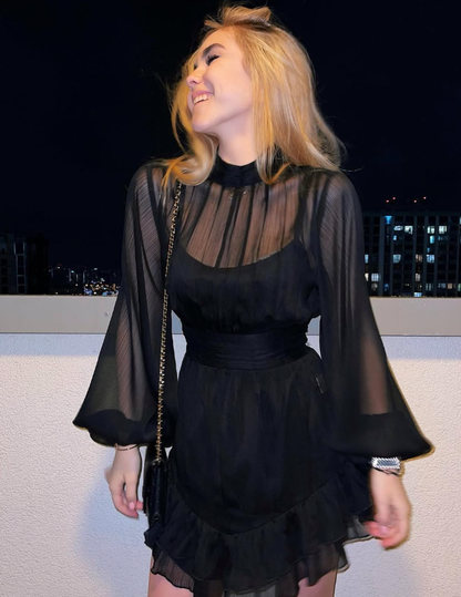 Simple A Line Round Neck Long Sleeve White Chiffon Short Homecoming Dress Outfits SH3561