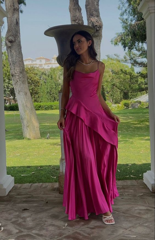 Hot Pink Spaghetti Straps Satin A Line Party Dress Prom Dress SH1303