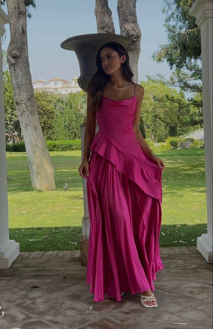Hot Pink Spaghetti Straps Satin A Line Party Dress Prom Dress SH1303