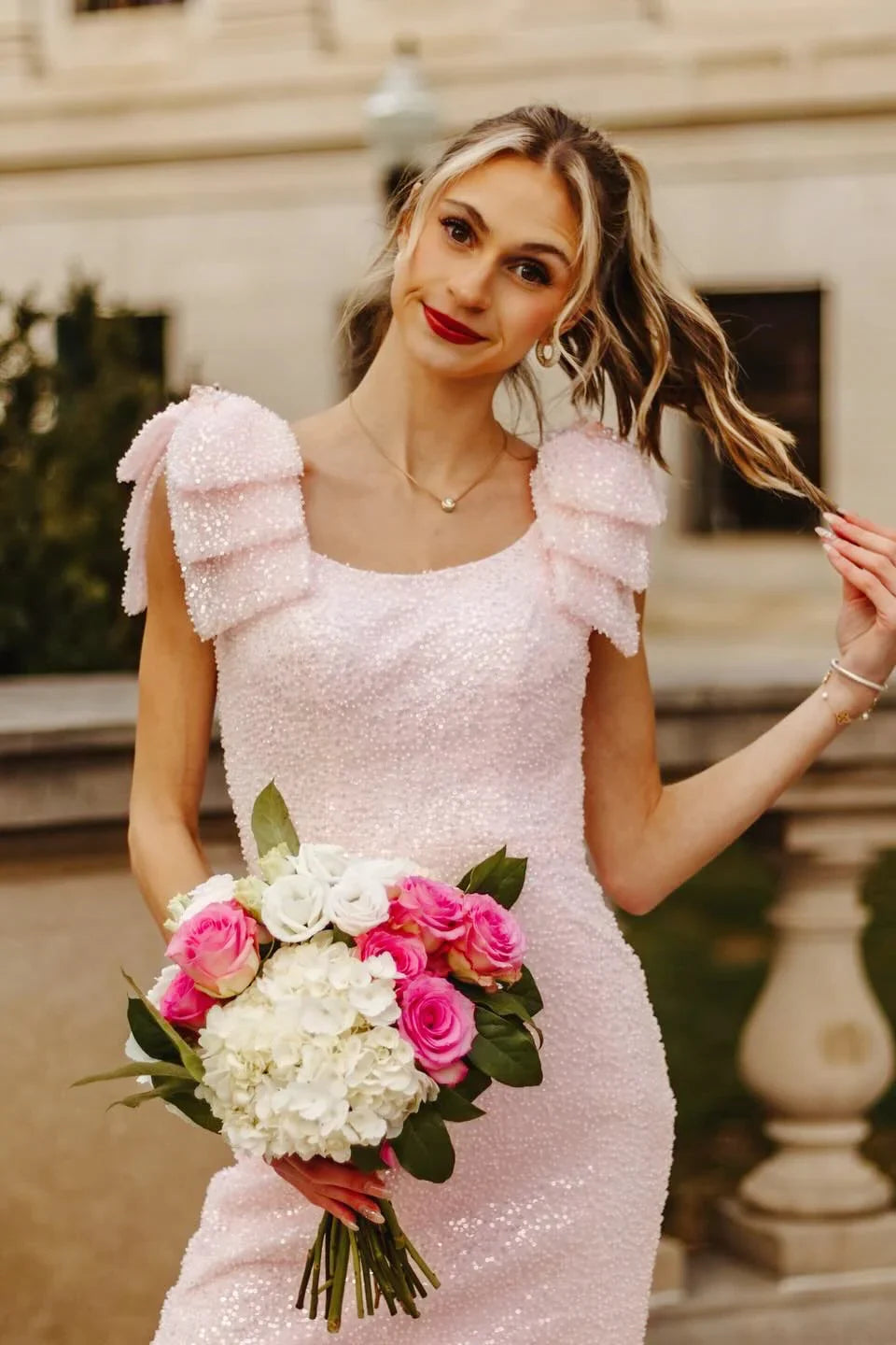 Bateau Bow Straps Fully Sequin Mermaid Party Prom Dress