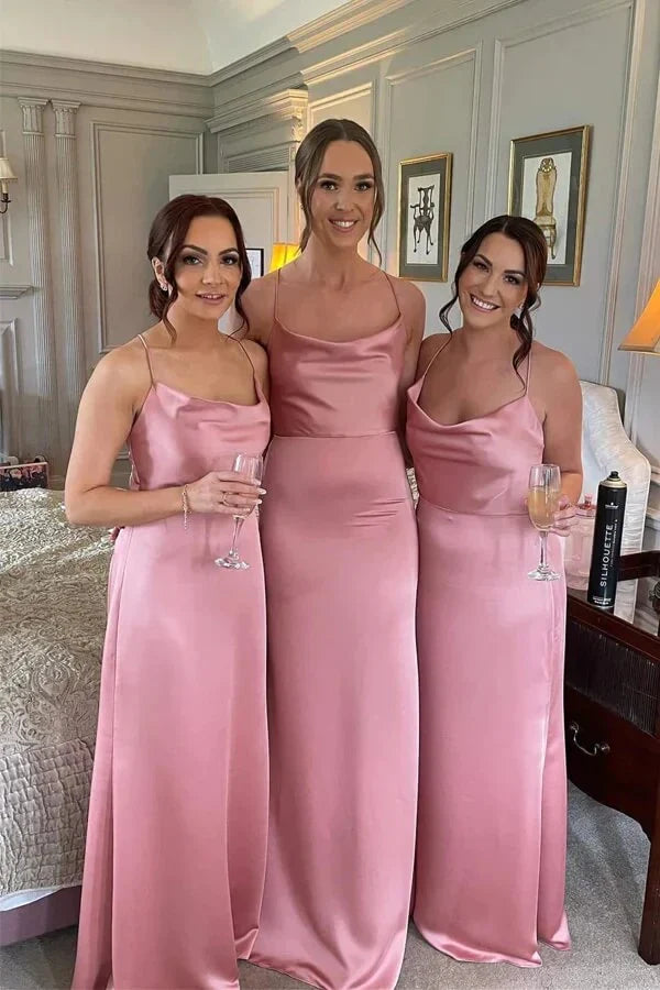 Bateau Sleeveless Satin Empire Long Bridesmaid Dress