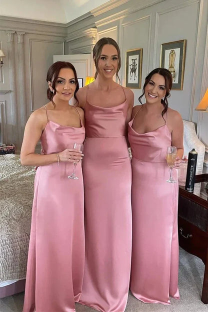 Bateau Sleeveless Satin Empire Long Bridesmaid Dress