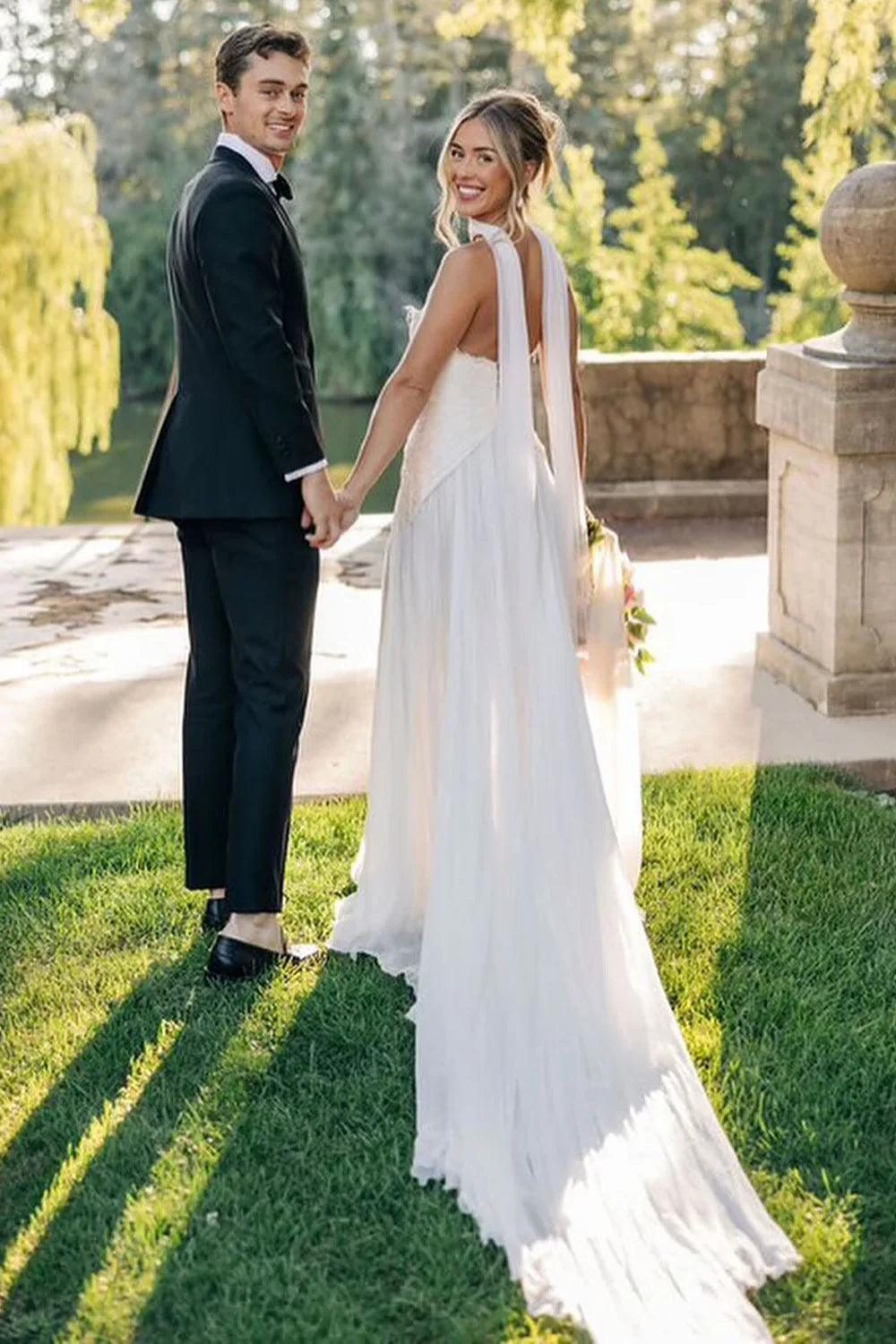 Bateau Strapless Empire A-Line Two Tone Summer Wedding Dress