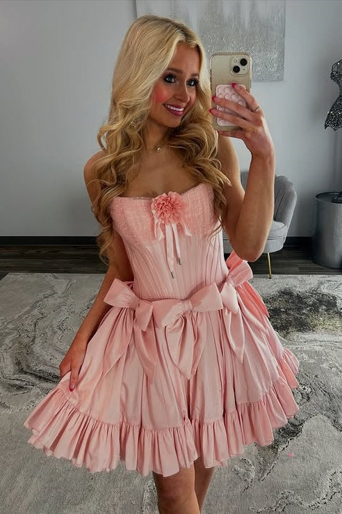 Bateau Strapless Satin A-Line Empire Homecoming Dress