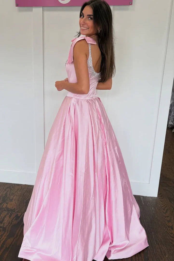 Beaded Bateau Straps A-Line Empire Long Party Prom Dress