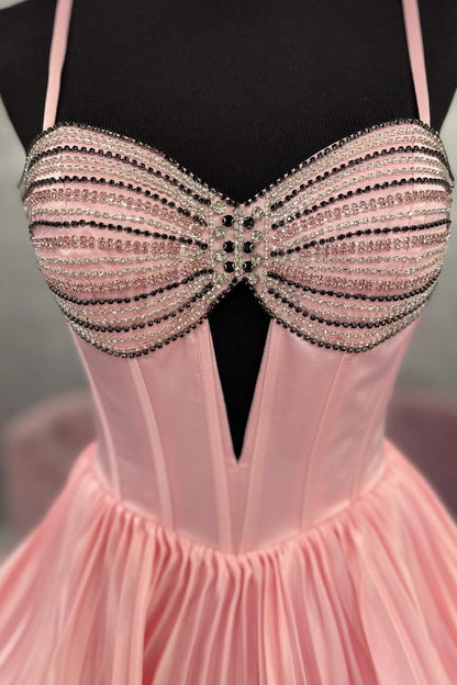 Beaded Sweetheart Sleeveless Empire Satin Tiered Party Prom Dress