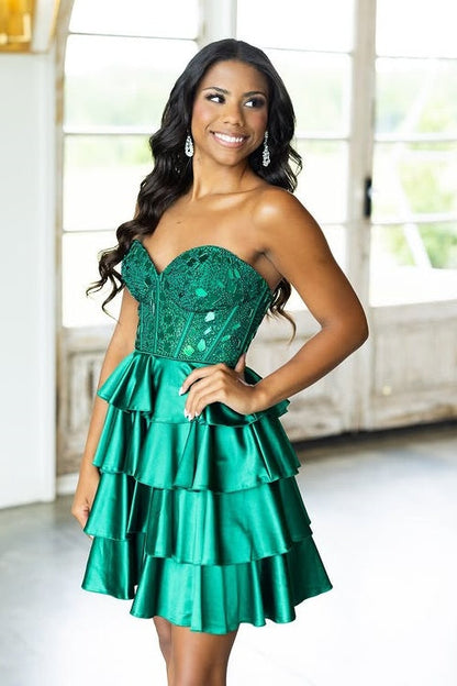 Beaded Sweetheart Strapless A-Line Empire Tiered Homecoming Dress