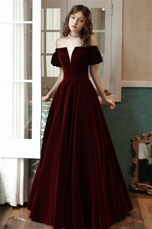 Bell Off-Shoulder Empire A-Line Velvet Party Prom Dress