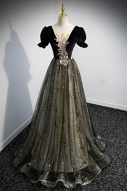 Sheer Deep V-Neck A-Line Backless Appliques Prom Party Dress