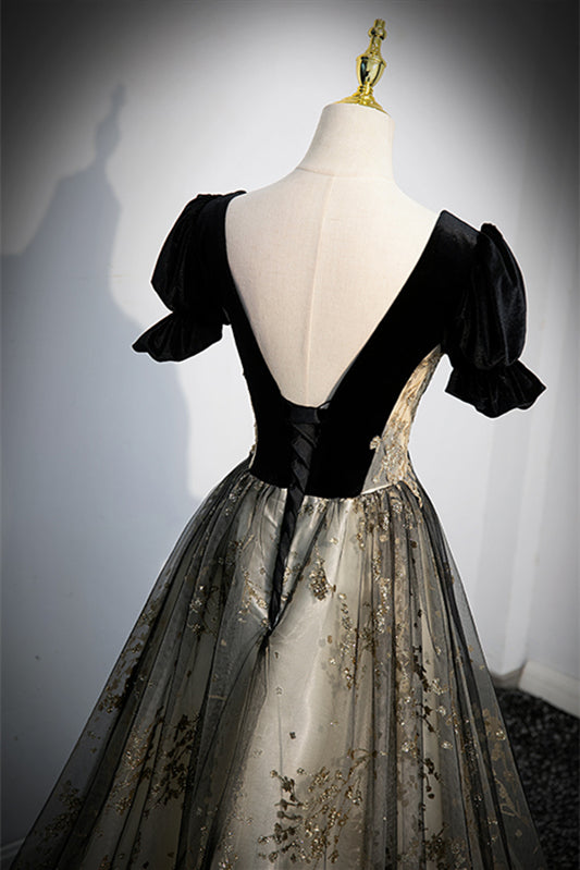 Sheer Deep V-Neck A-Line Backless Appliques Prom Party Dress