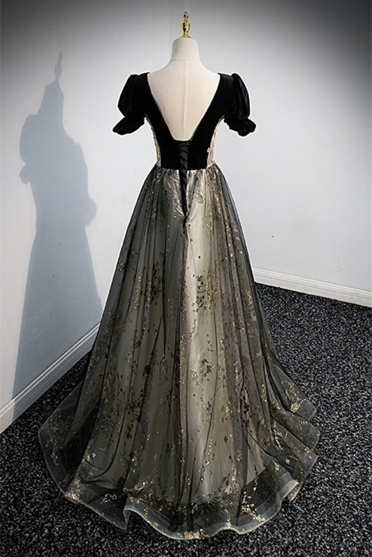 Sheer Deep V-Neck A-Line Backless Appliques Prom Party Dress