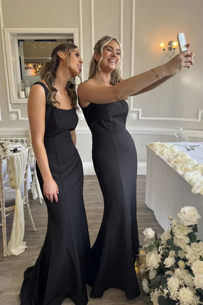 Black Square Sleeveless Mermaid Long Bridesmaid Dress