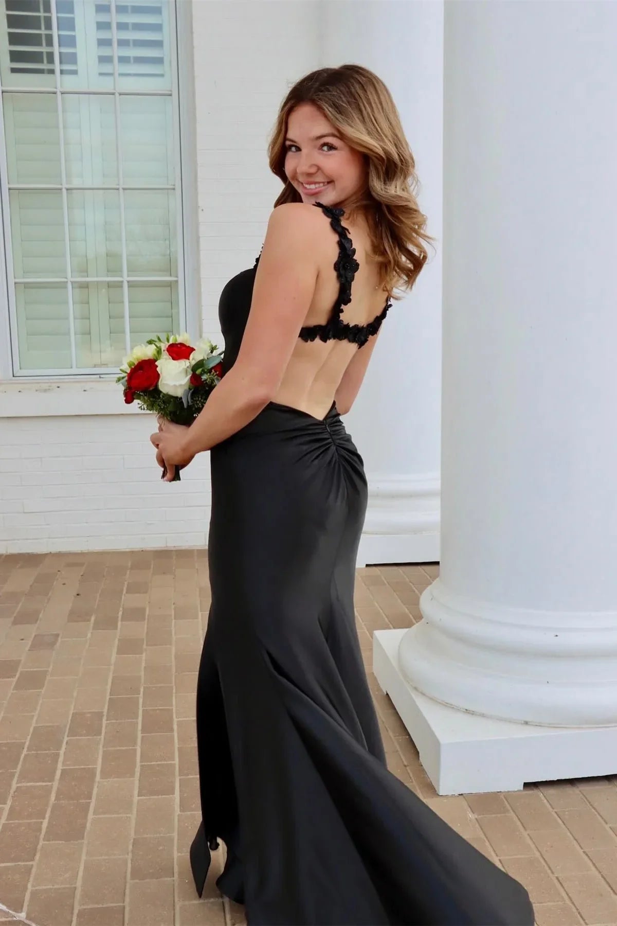 Black Sweetheart Florals Straps Mermaid Party Prom Dress