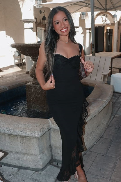 Black Sweetheart Straps Party Prom Dress With Lace Ruffle