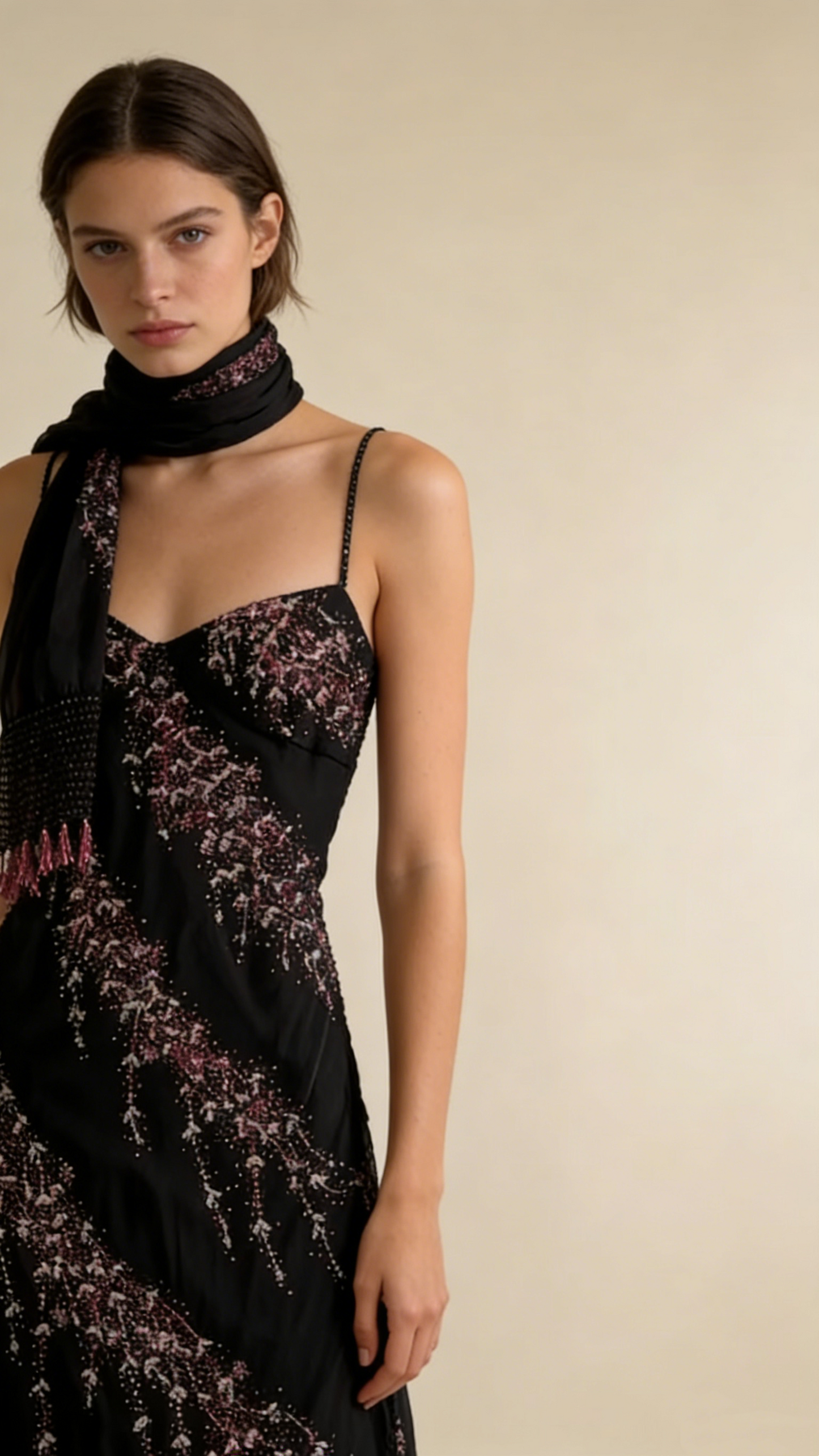Black Spaghetti Straps Sheath Chiffon Beaded Vintage Long Evening Party Dresses, D1046