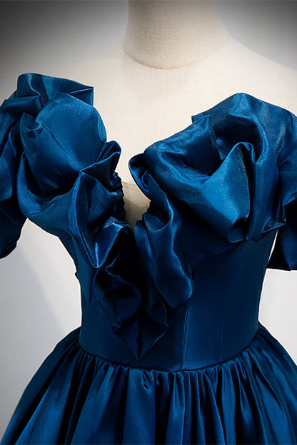 Satin A-Line Ruffle Off-Shoulder Empire Party Prom Dress