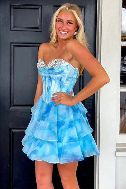 Tiered A-Line Empire Sweetheart Sleeveless Short Homecoming Dress