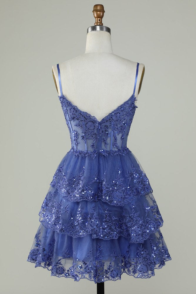 Lavender Straps A-Line Applique Tulle Homecoming Dress